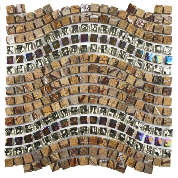 SomerTile 12.5x11.75-inch Reflections Wave Jupiter Glass, Stone and Metal Mosaic Tile (Case of 10)