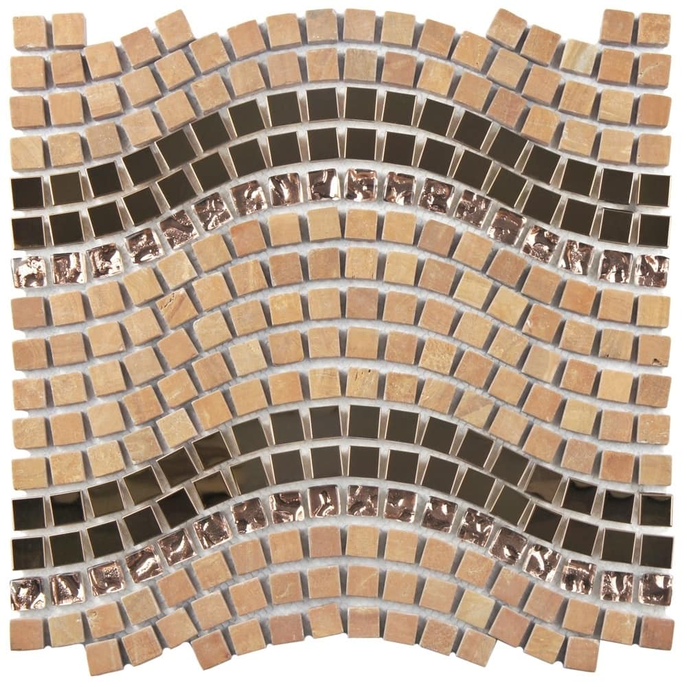 Merola Tile 11.75x12.25-inch Reflections Wave Saturn Glass, Stone and Metal Mosaic Wall Tile (10 tiles/10 sqft.)