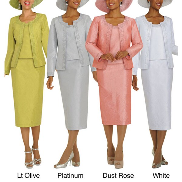 Divine Apparel Hammered Satin Missy Skirt Suit
