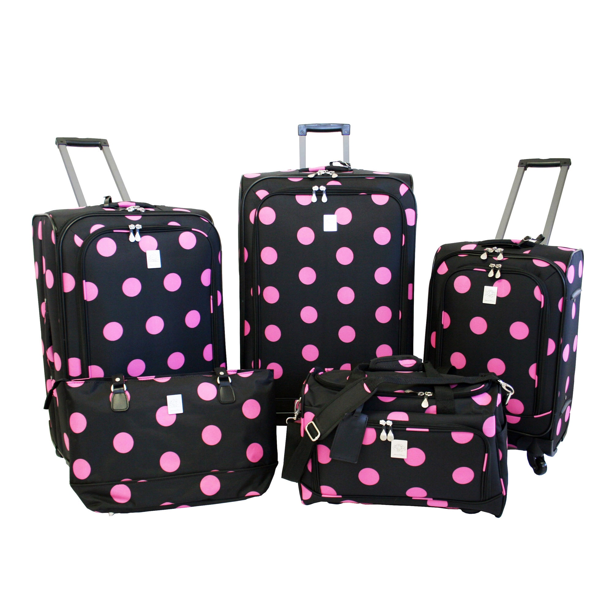 Jenni Chan Dots Black / Pink 5-piece Spinner Luggage Set - 14672076 ...