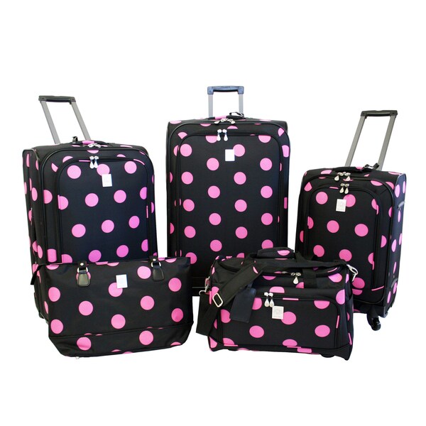 Jenni Chan Dots Black / Pink 5-piece Spinner Luggage Set