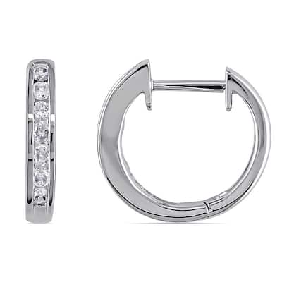 Miadora 10k White Gold 1/4ct TDW Channel-set Diamond Hoop Earrings