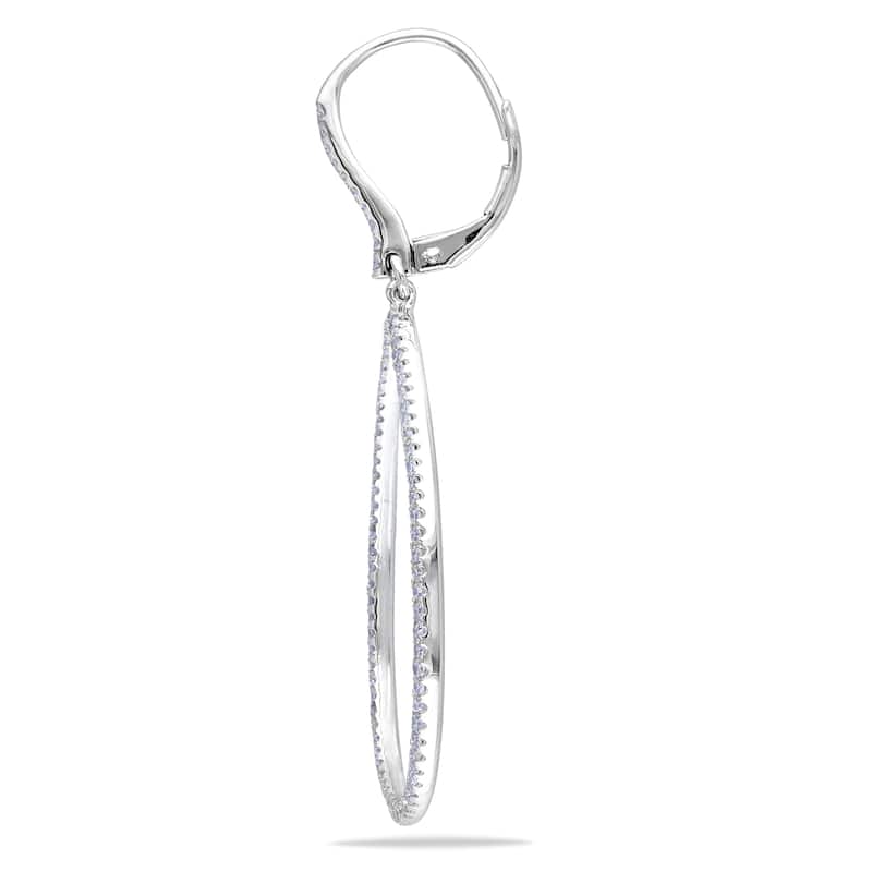 Miadora 14k White Gold 4/5ct TDW Diamond Teardrop Open Hoop Dangle Earrings - 50.4 mm x 25.3 mm x 12.6 mm