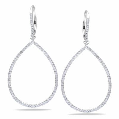 Miadora 14k White Gold 4/5ct TDW Diamond Teardrop Open Hoop Dangle Earrings - 50.4 mm x 25.3 mm x 12.6 mm