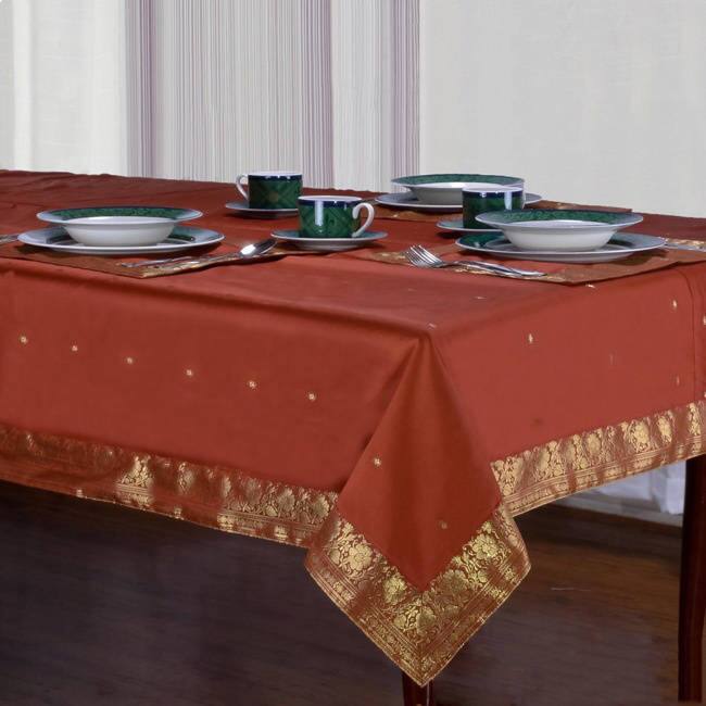 Handmade Rust Sari Table Cloth (India)