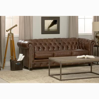 Hancock Tufted Distressed Brown Leather Chesterfield Sofa