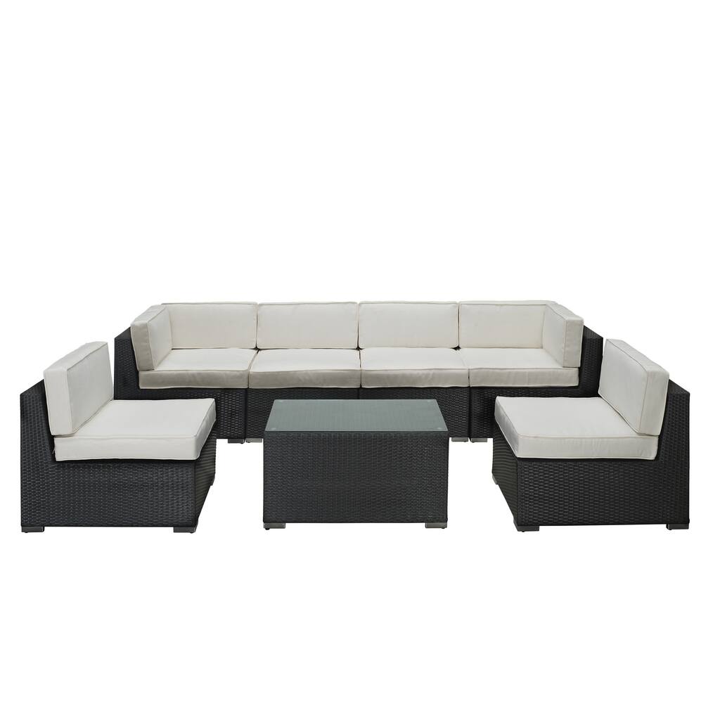 Aero Outdoor Wicker Patio 7-piece Sectional Sofa Set in Espresso with White Cushions