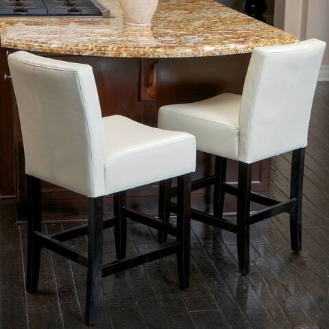 Lopez 26-inch Ivory Leather Counter Stools (Set of 2) by Christopher Knight Home - 22.25" D x 18.00" W x 36.50" H