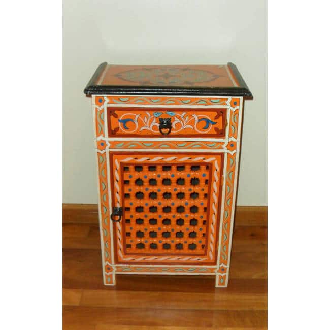 Handmade Hand-painted Moroccan Arabesque Wooden End Table (Morocco)