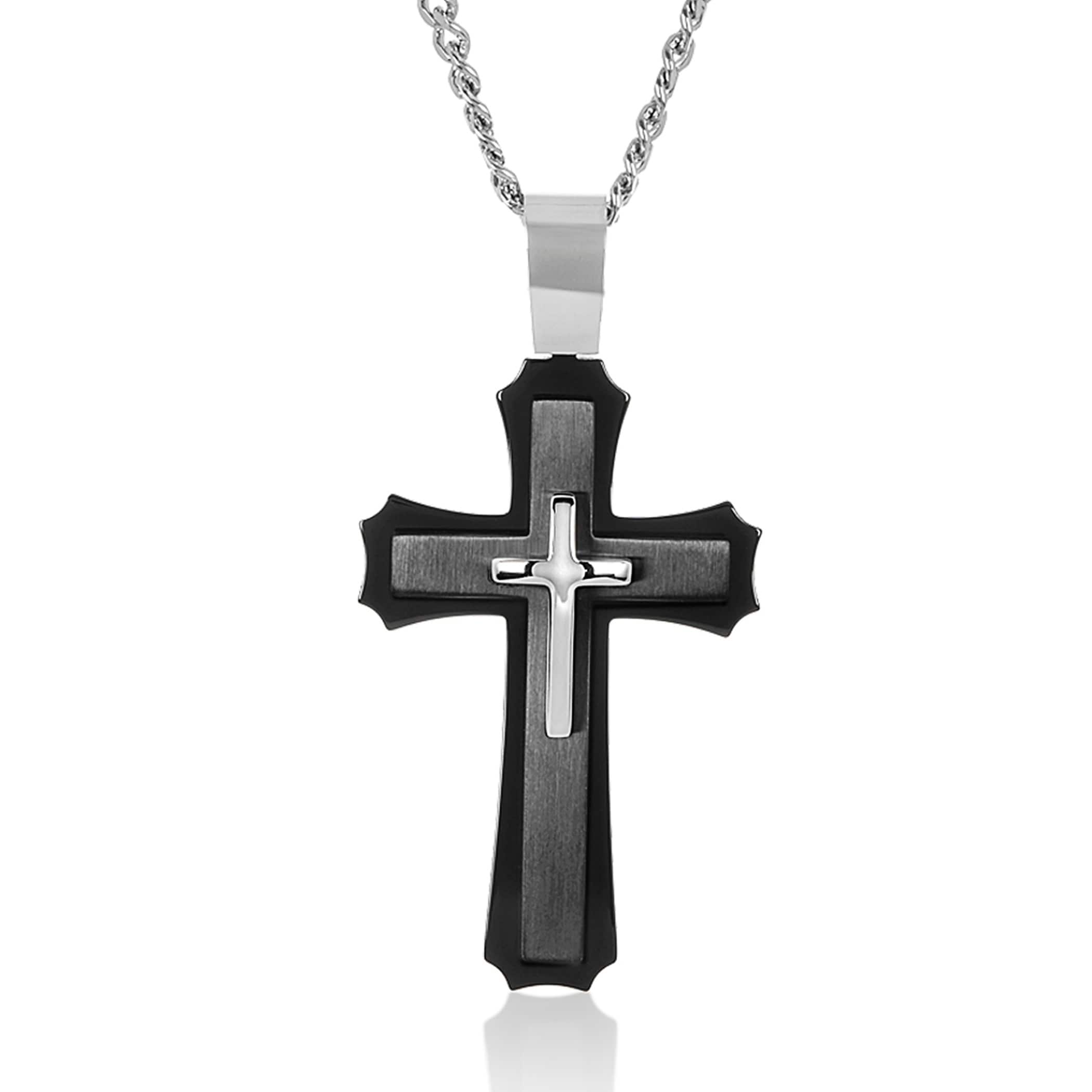 1mm Stainless Steel IP Black-Plated Cross Pendant Necklace