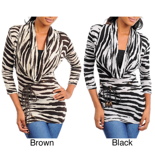 Stanzino Womens Animal Print 3/4 Sleeve Cowl Neck Top  