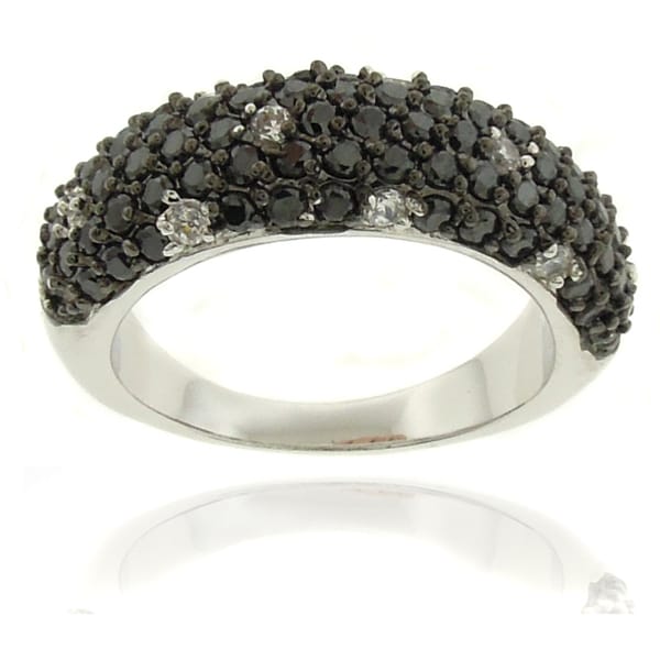 Dolce Giavonna Silver Overlay Cubic Zirconia Black and White Dotted