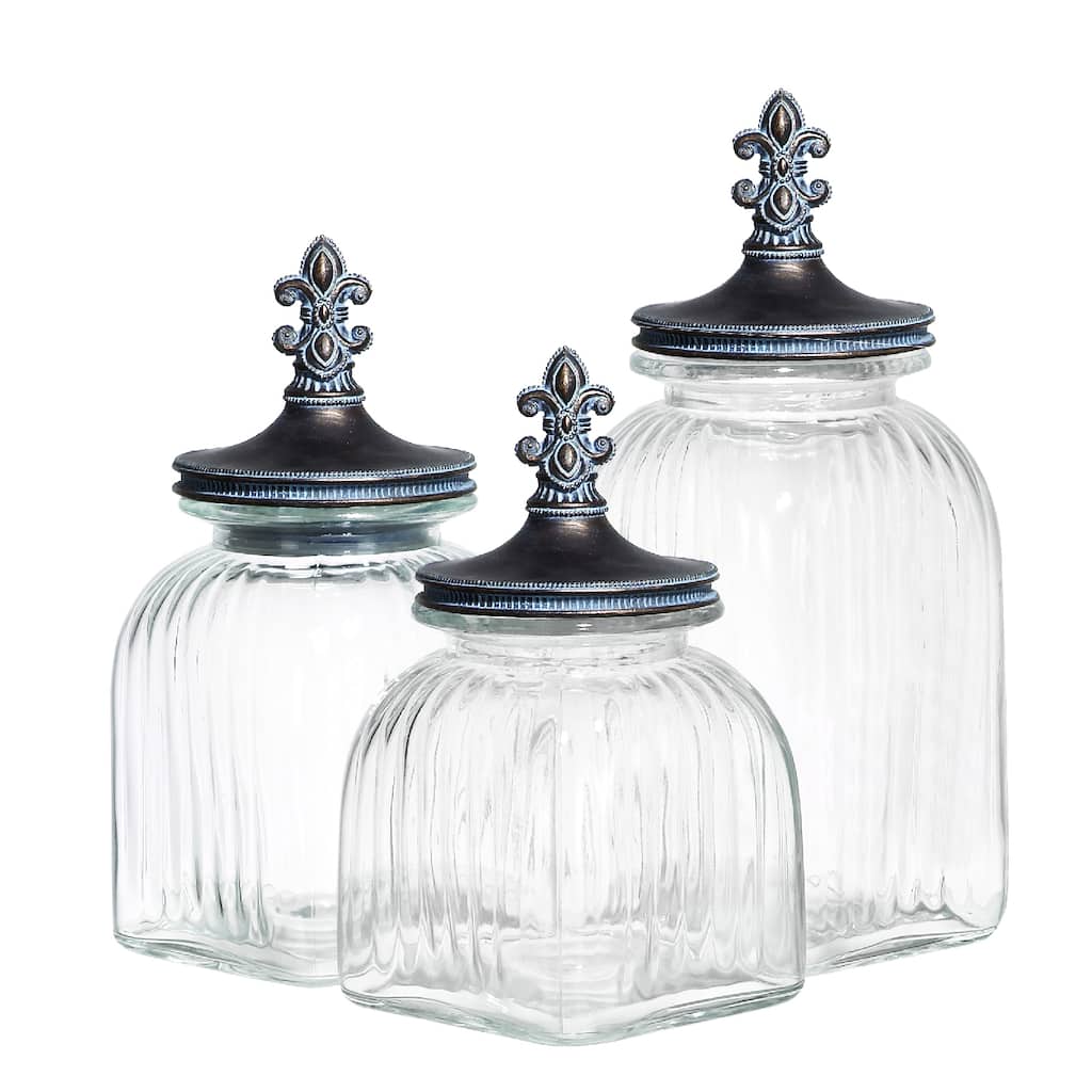 Casa Cortes 3-piece Fleur De Lis Glass Canister Set
