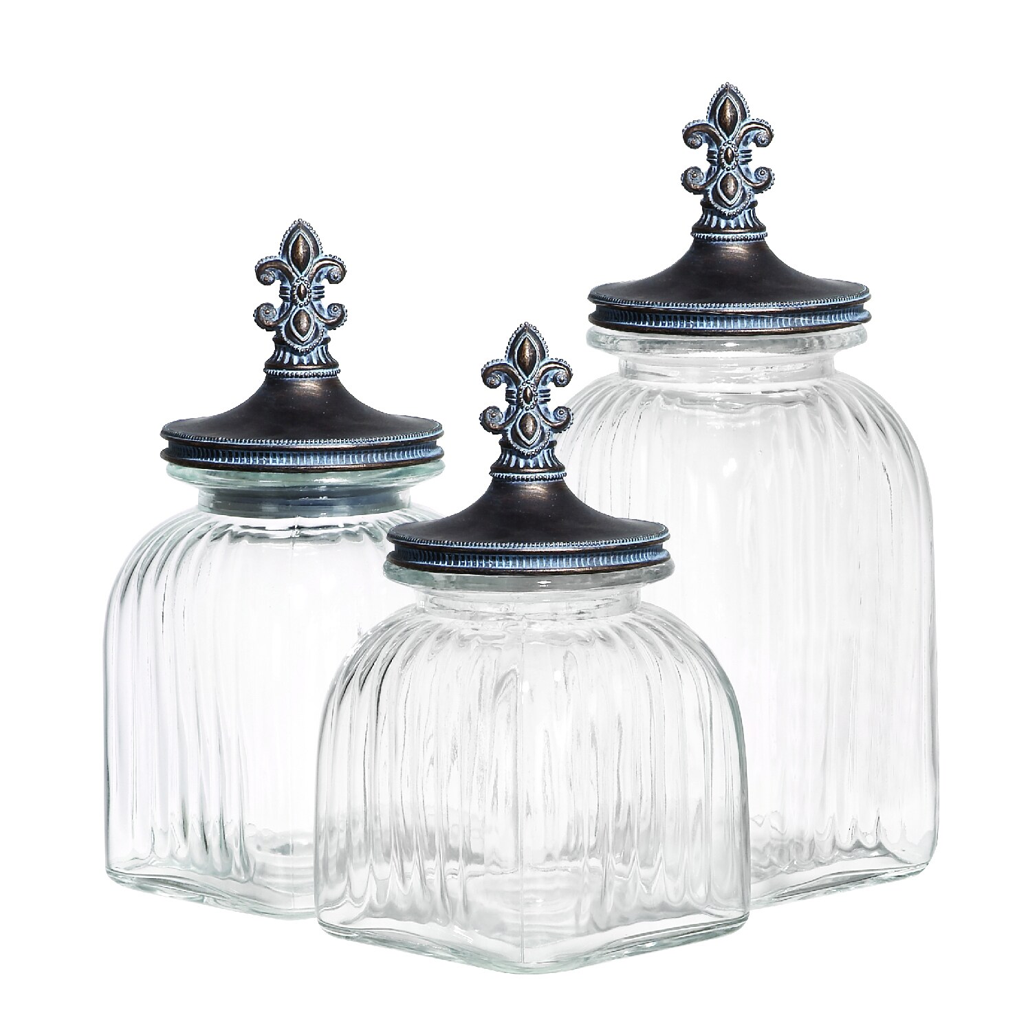 Shop Casa Cortes 3 Piece Fleur De Lis Glass Canister Set Free