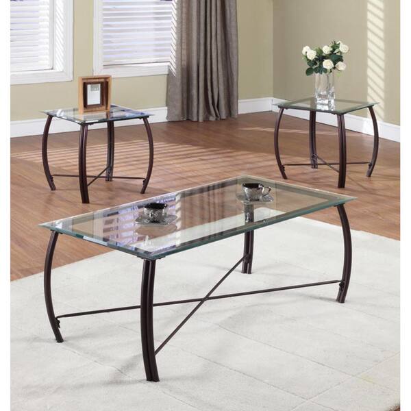 3-piece Metal Glass Cocktail End Tables