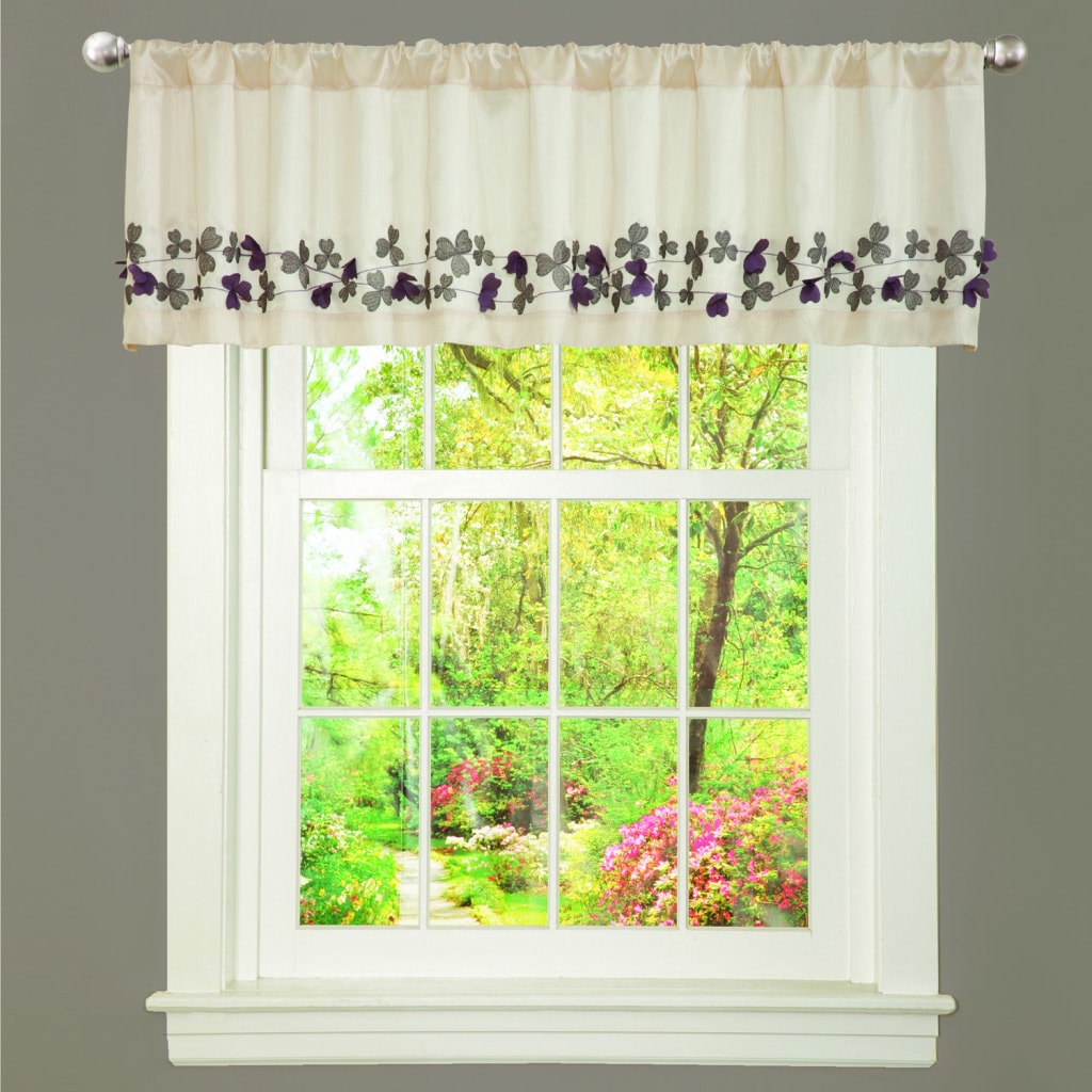 Ivory/ Purple Faux Silk Flower Drop Window Valance