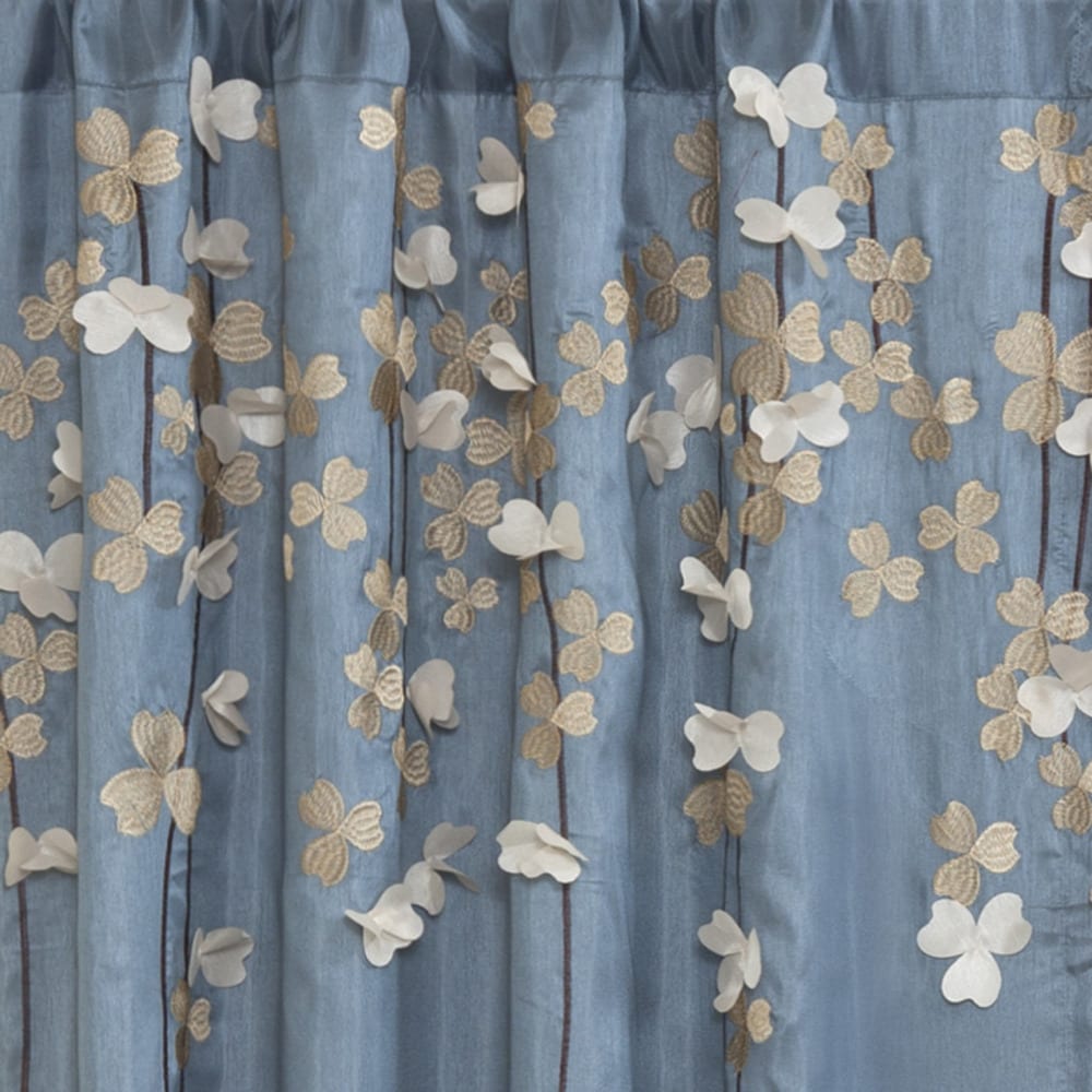 Lush Decor Blue Faux Silk 84 inch Flower Drop Single Curtain Panel