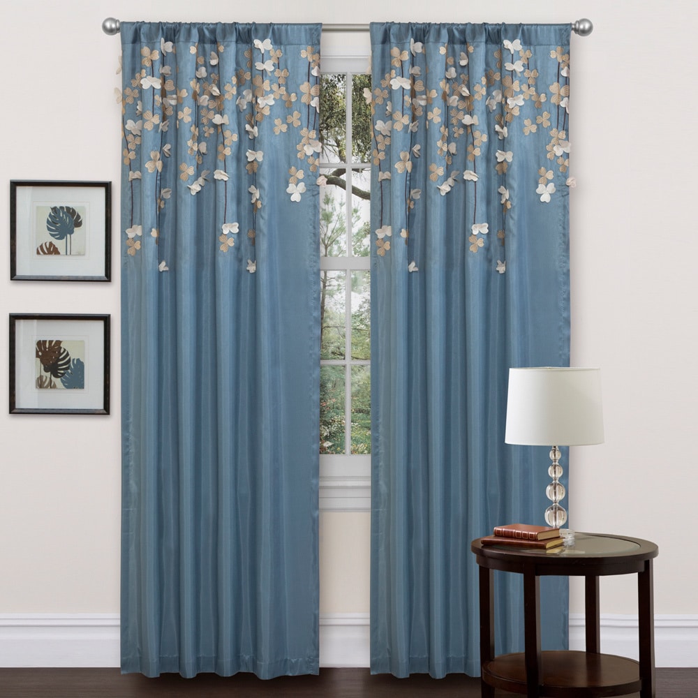 Shop Lush Decor Blue Faux Silk 84-inch Flower Drop Curtain Panel - 42"w