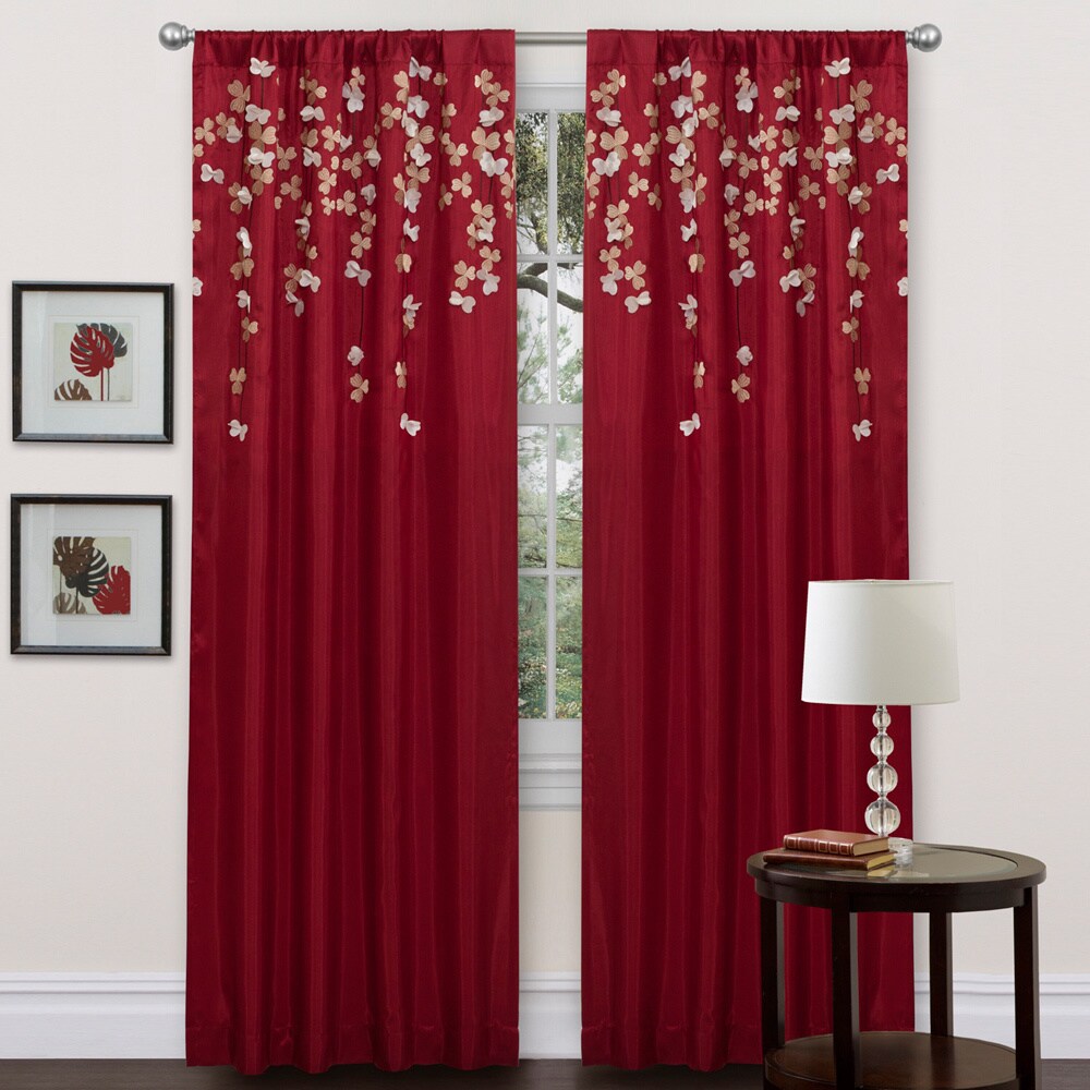 Shop Lush Decor Red Faux Silk 84-inch Flower Drop Curtain Panel - 84