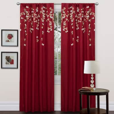 Lush Decor Red Faux Silk 84-inch Flower Drop Single Curtain Panel - 84 Inches