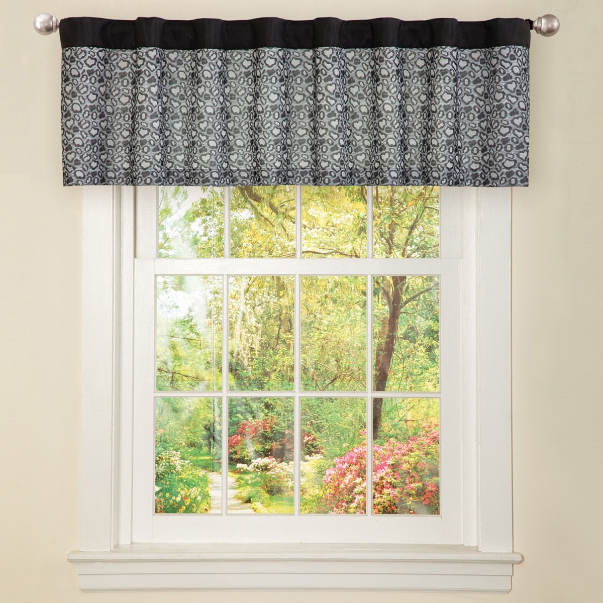 Black Faux Silk Leopard Window Valance