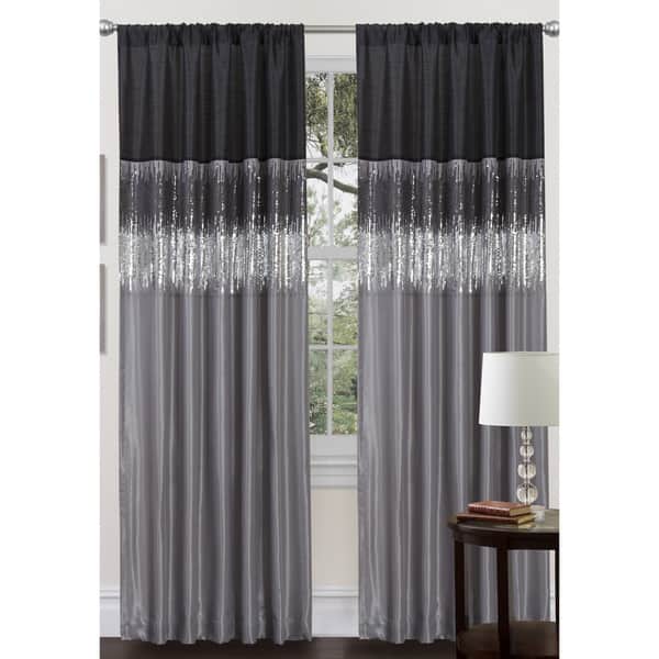 slide 2 of 107, Silver Orchid Page Two-tone Faux Silk Single Curtain Panel 84"L x 42"W - Black/Gray
