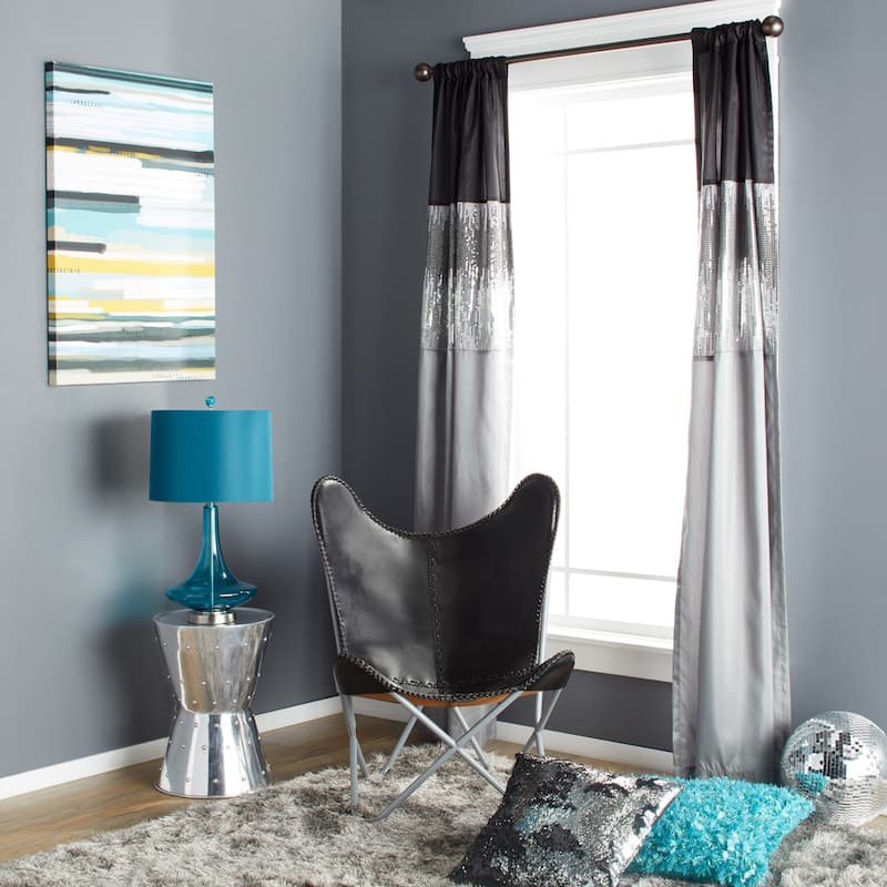 Silver Orchid Page Two-tone Faux Silk Glamorous Sequins Sparkle Single Curtain Panel