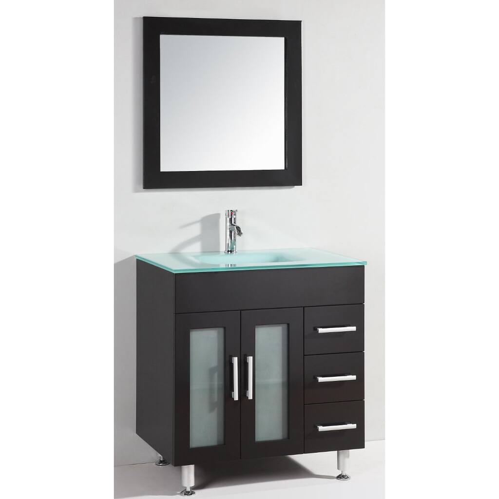 Glass Top 32-inch Single Sink Bathroom Vanity with Mirror