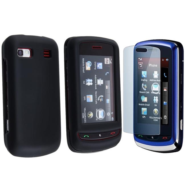 Black Rubber Case/ Screen Protector for LG Xenon GR500 Cases & Holders