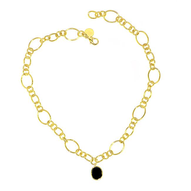 Adee Waiss 18k Yellow Gold Overlay Black Agate Oval Link Necklace Was 