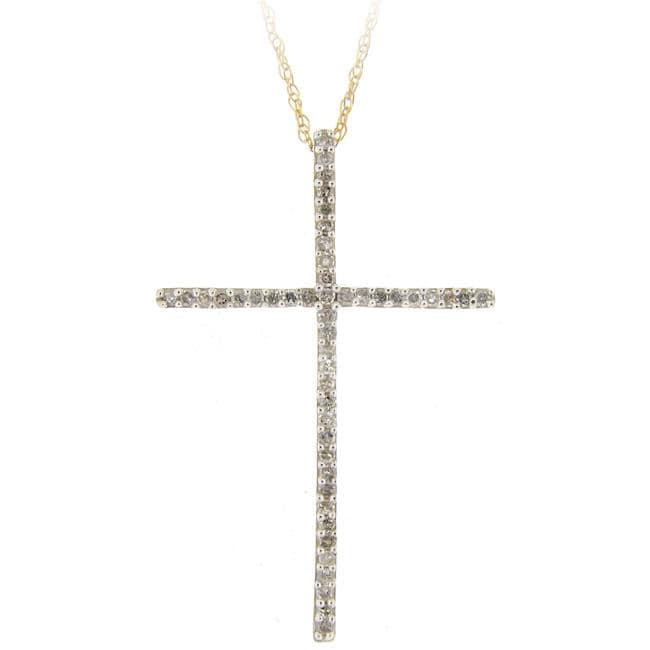 10k Gold 1/5ct TDW Diamond Cross Necklace (I J, I2 I3)  