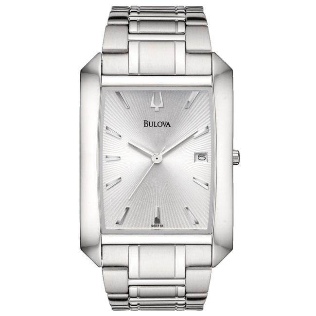 Bulova Mens Stainless Steel Silver Embossed Sunray Dial Watch Compare 