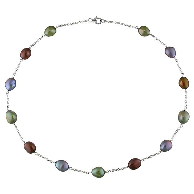 New York Pearls Sterling Silver Multi colored FW Pearl Necklace (7.5 8