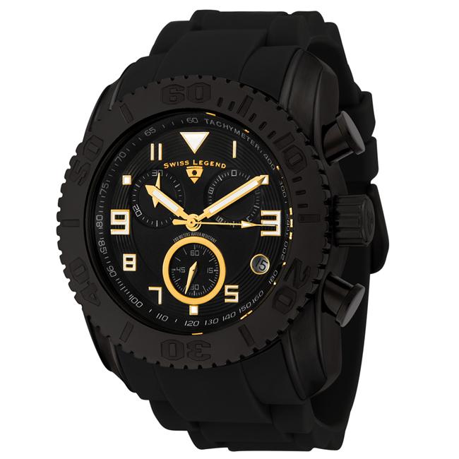 Swiss Legend Mens Commander Black Dial Black Silicone Chronograph