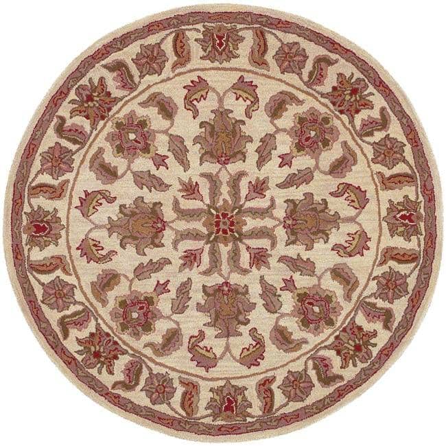 LNR Home Round Ivory Floral Rug
