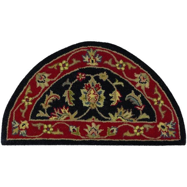 LNR Home Half Moon Shape Black/ Red Border Rug (2'3 x 3'10) Free