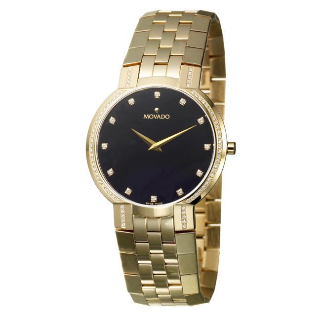 Movado Men's 'Faceto' Goldtone Steel Quartz Diamond Watch - Free