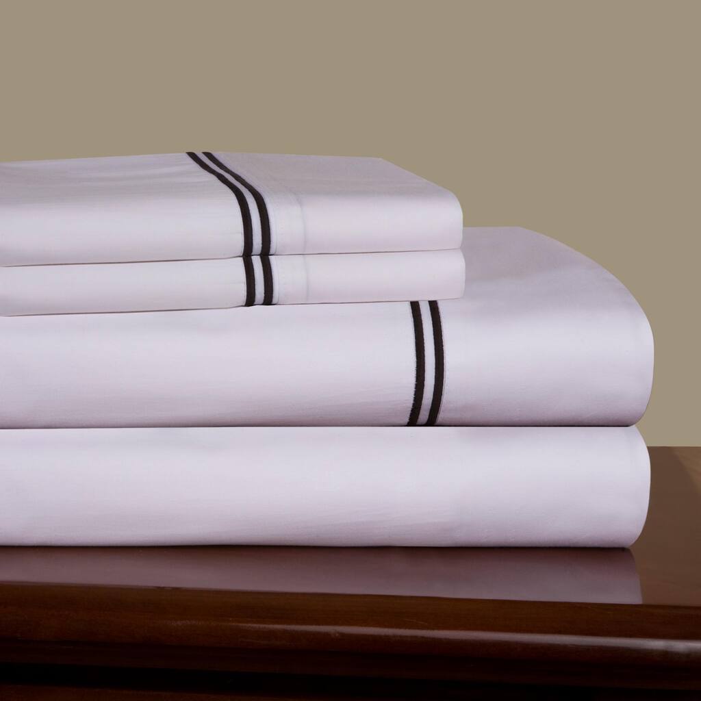 Embroidered Percale 300 Thread Count Combed Cotton Sheet Set