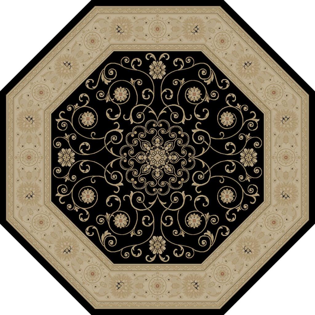 Kingston Oriental Black Rug (53 Octagon)