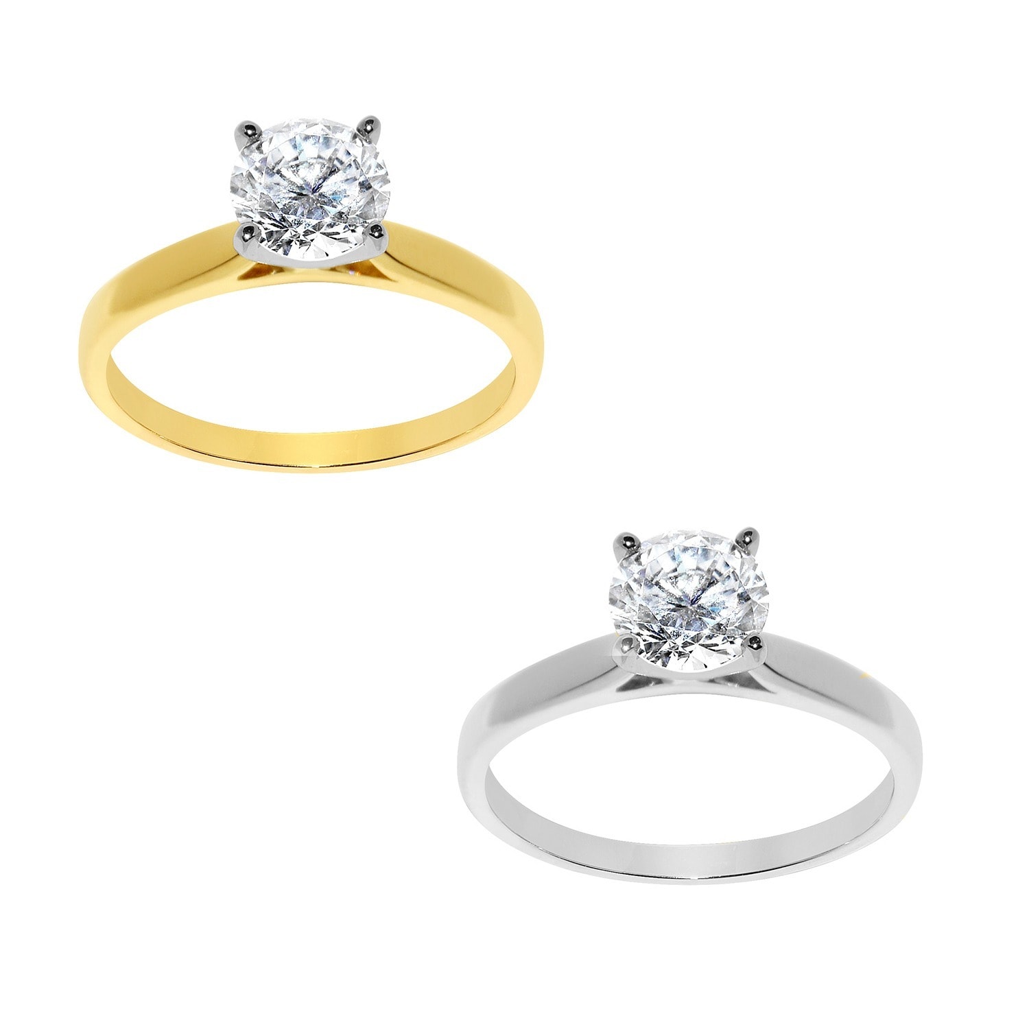 Round Cut White Cubic Zirconia Solitaire with Accent Ring in 14K Yellow Gold Over Sterling Silver