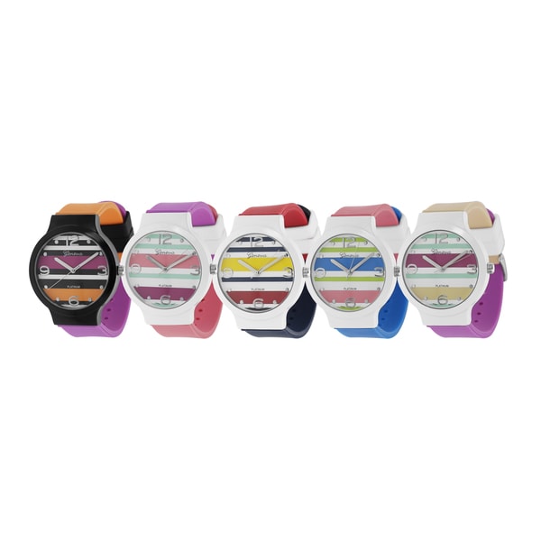 Geneva Platinum Women's Layered Stripes Silicone Watch Geneva Women's Geneva Watches