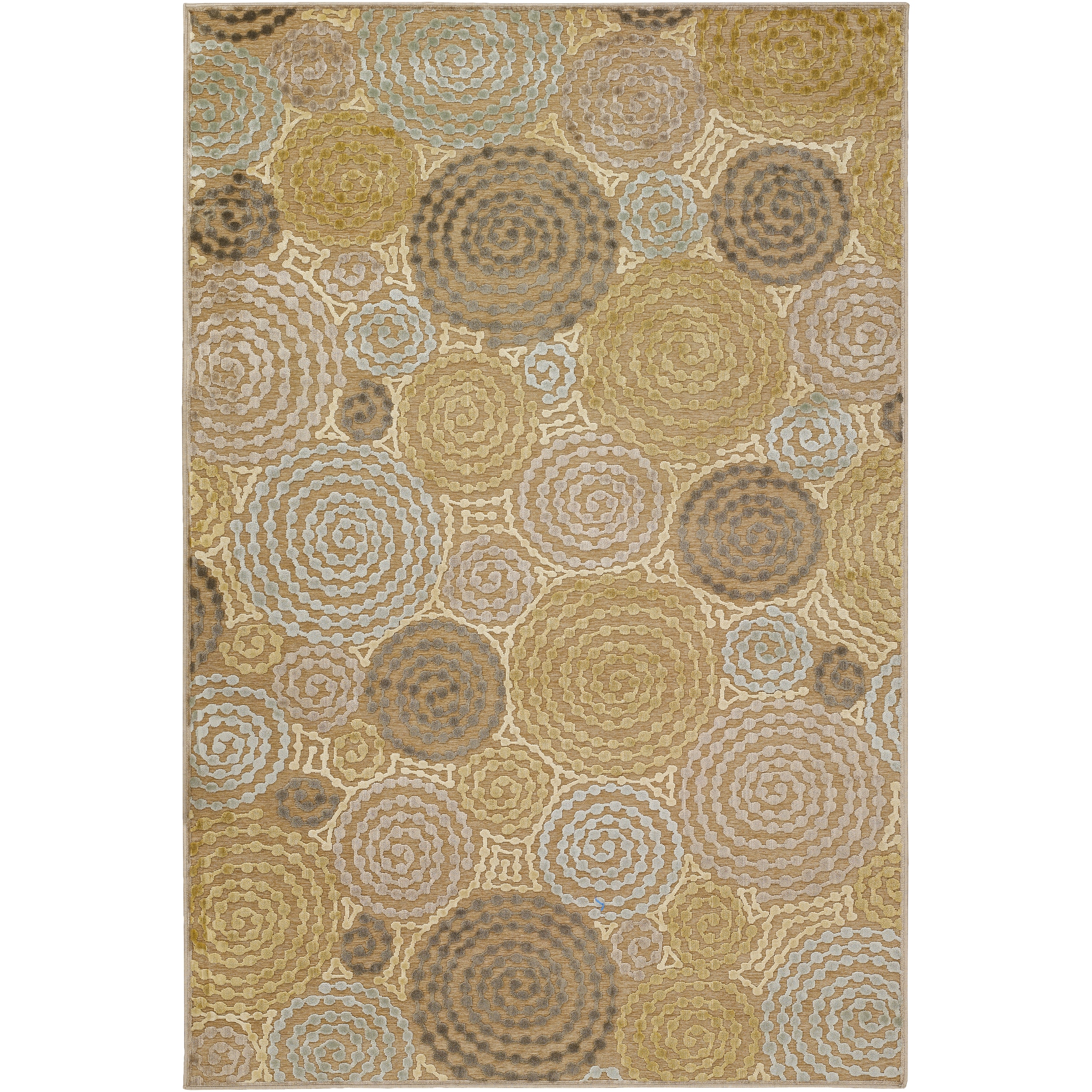 Machine Made Baise Green Viscose/chenille Geometric Circles Rug (22 X 3)