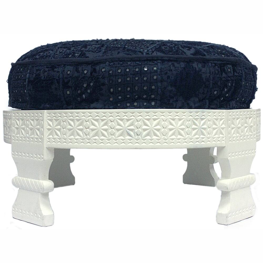 Handmade Cotton-Upholstered Chakki Navy Ottoman
