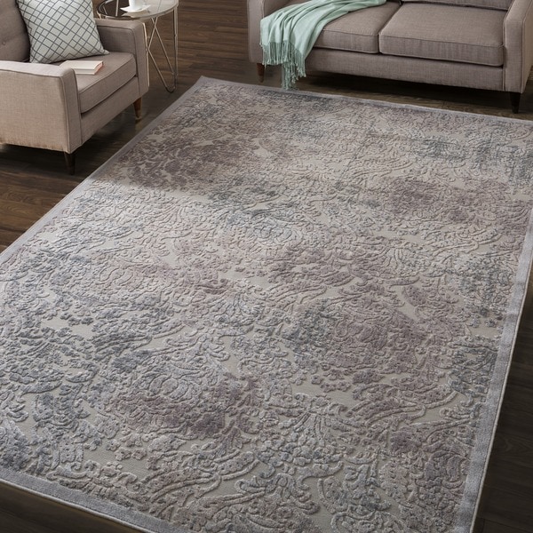 Nourison Graphic Illusions Grey Antique Damask Pattern Rug (23 x 39)