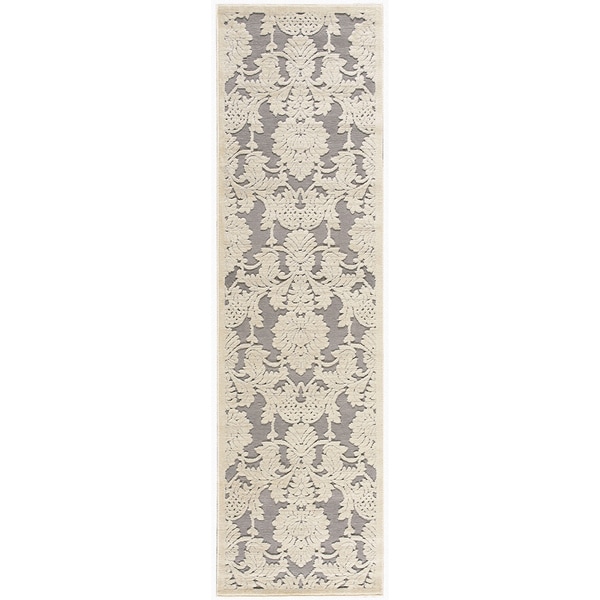 Nourison Graphic Illusions Damask Ivory Latte Rug (2'3 x 8') Nourison Runner Rugs