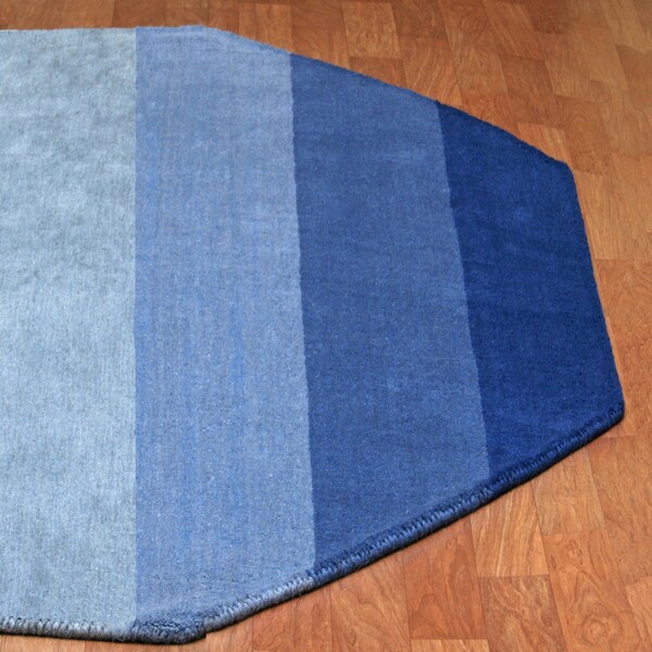 Shop Handtufted Blue Stripe Wool Rug 6' x 6' Free Shipping Today