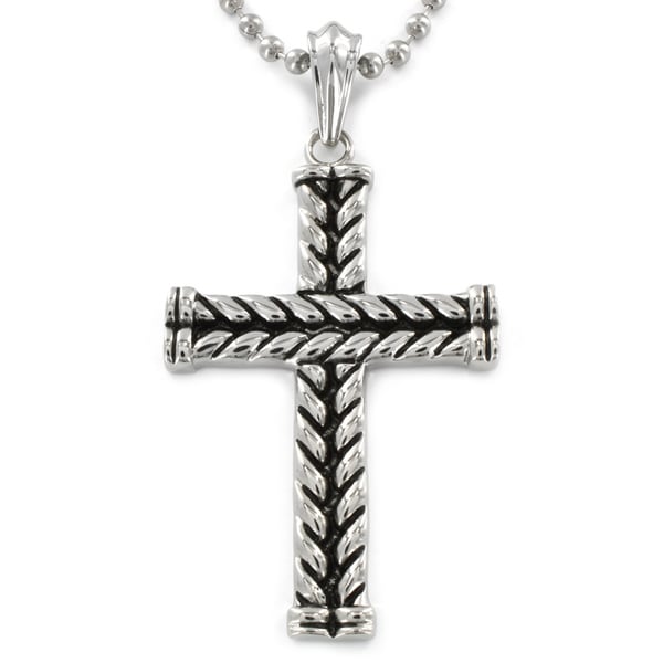 Stainless Steel Antiqued Braided Cross Pendant West Coast Jewelry Men's Necklaces