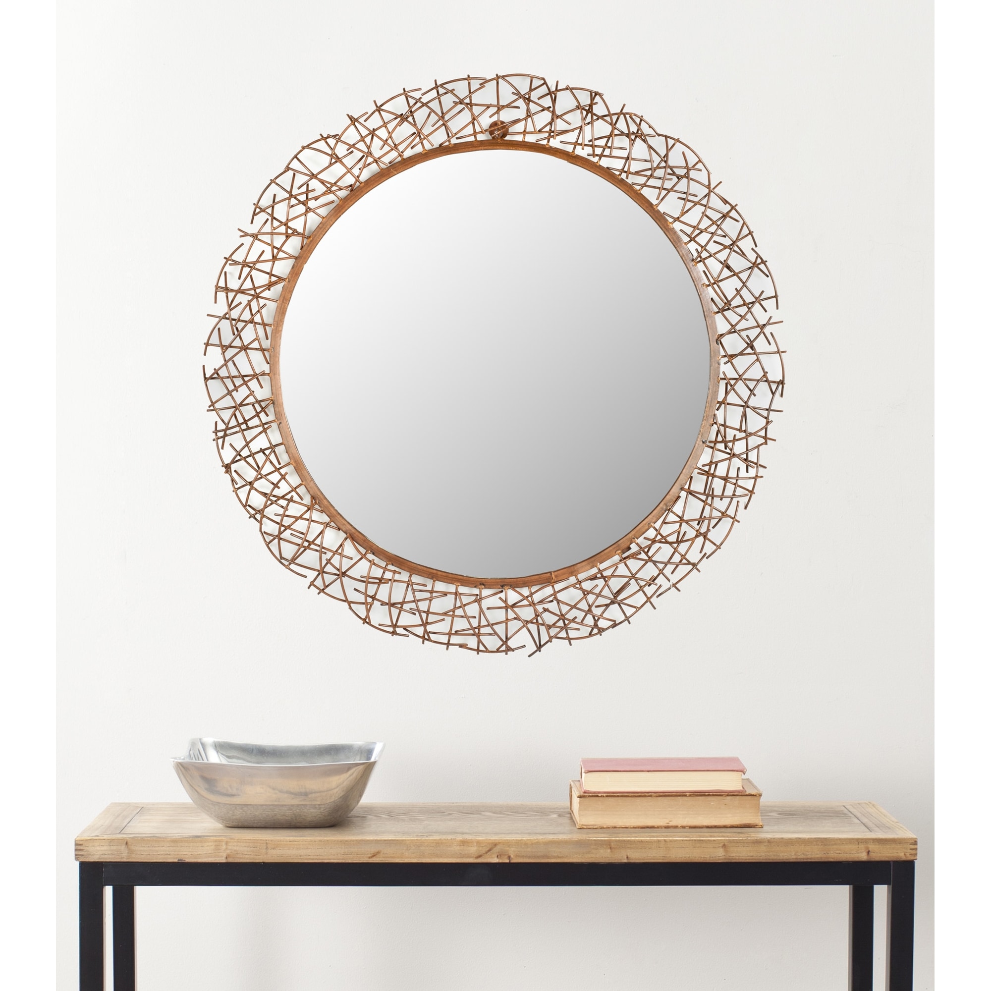 SAFAVIEH Handmade Art Twigs Copper 29-inch Round Decorative Mirror 29