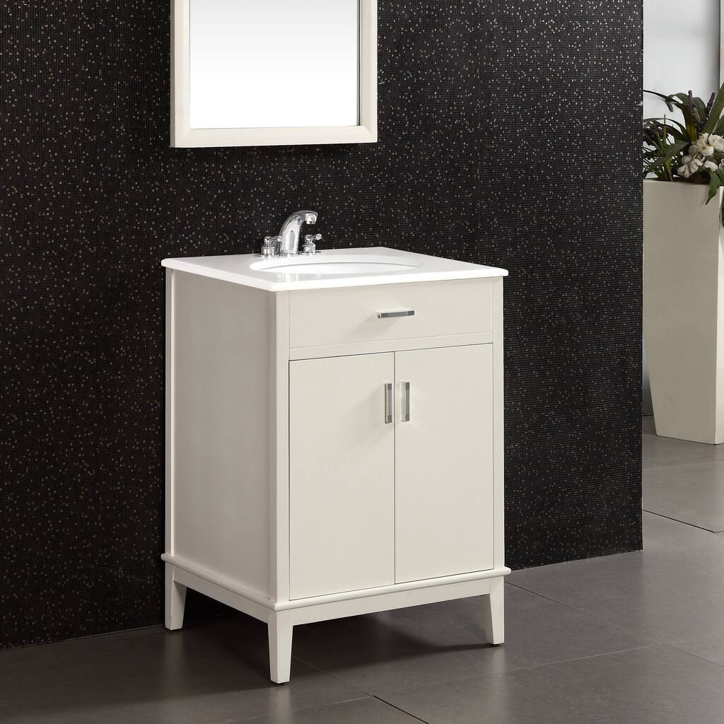 WYNDENHALL Oxford 24 inch Contemporary Bath Vanity in Soft White with White Engineered Marble Top