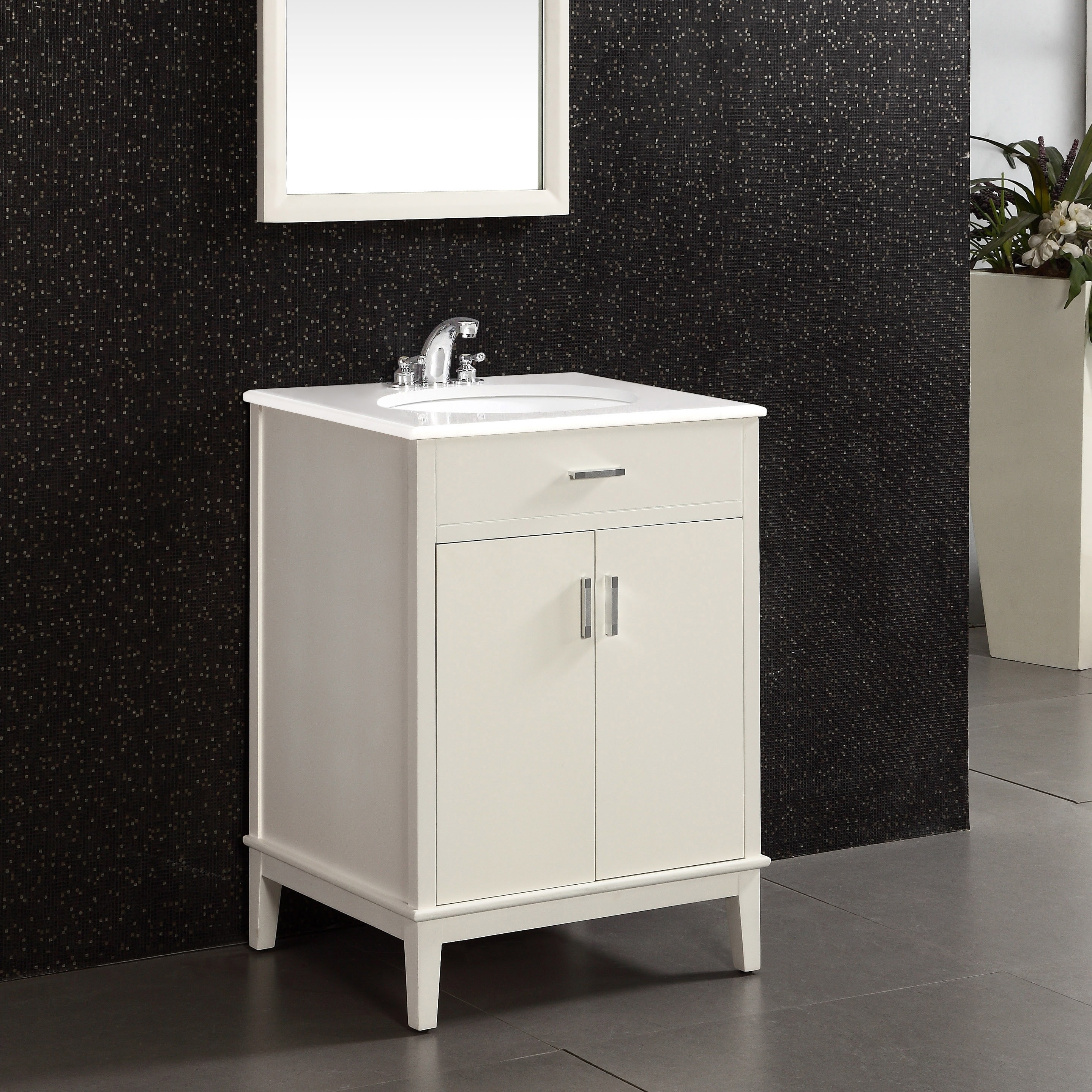 Wyndenhall Oxford White 24 inch Bath Vanity With 2 Doors And White Quartz Marble Top White Size Single Vanities